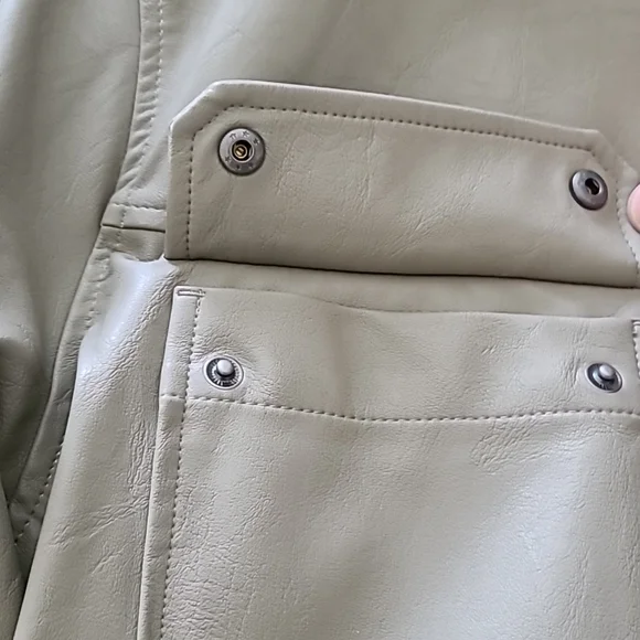 Faux leather belted Anorak jacket tan taupe Womens XXL - Picture 5 of 7